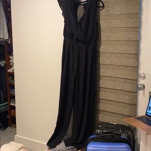 Black chiffon open back jumpsuit